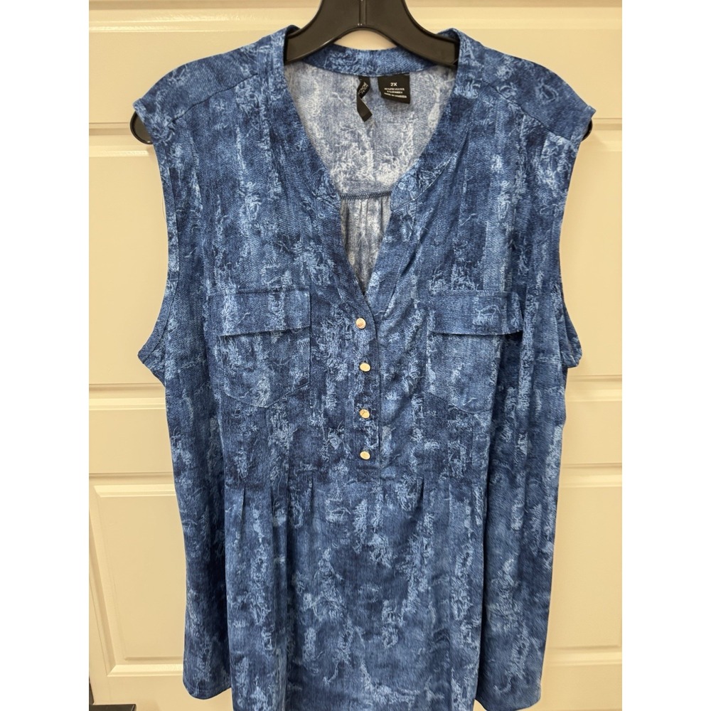 New Directions Blue Sleeveless Pullover Top Blouse Womens 2XP Petite Flowy A12 - Picture 2 of 9